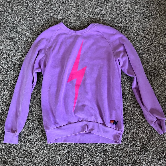 Aviator Nation Tops - Aviator Nation Lavender Crewneck Sweatshirt with Hot Pink Lightening Bolt